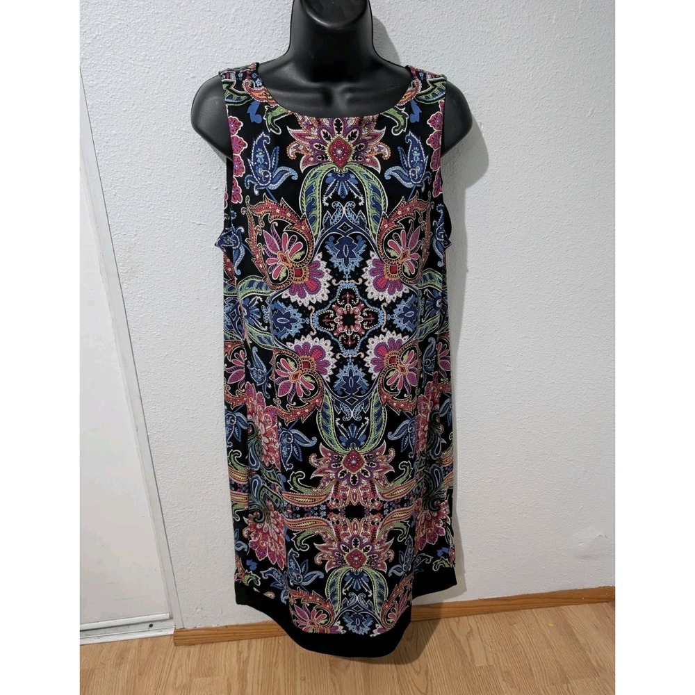 Nicole Miller Tank Dress Womens M Multi Paisley Floral Sleeveless Round Neck